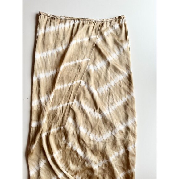 INDAH Tan Beige Tie Dye 100% Silk Satin Wrap Front Maxi Slip Skirt, Size S - Picture 6 of 14